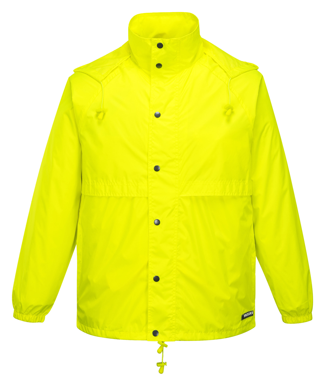 V563-918032-STRATUS-YLWFLU-M-202503051615-00 HUSKI STRATUS RAIN JACKET Waterproof Workwear Concealed Hood Windproof Packable - Yellow Fluro - M - Image 1