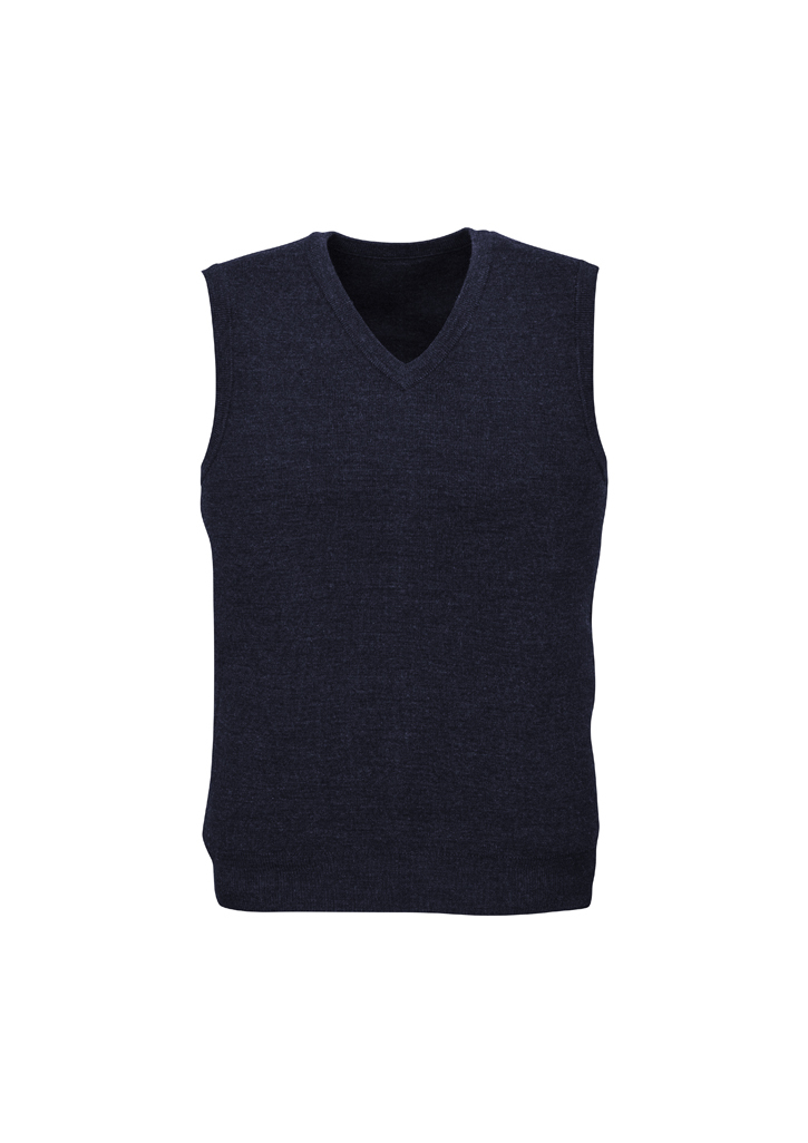 V563-A59523-NAVY-XS-202503052135-00 Mens Wool Blend V Neck Vest Sleeveless Double Knit - Navy - X-Small - Image 1