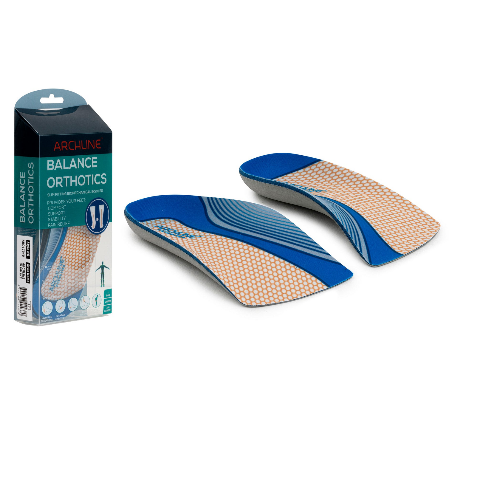 V563-ARO170-EUR36-202507251120-00 ARCHLINE 3/4 Slim Orthotics Plantar Fasciitis Insoles Balance Support Relief - EUR 36 - Image 1