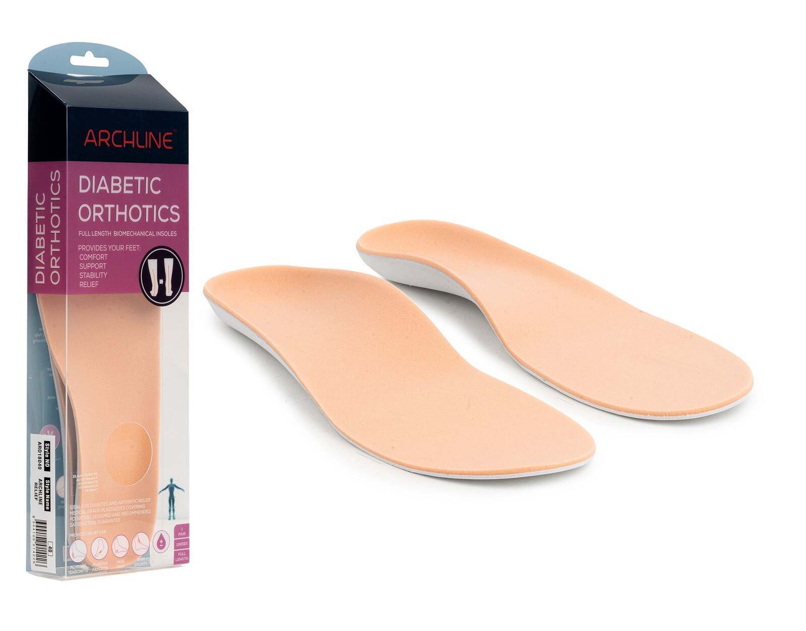 V563-ARO180-43-149770-00 ARCHLINE Insoles Orthotics Full Length Arch Support Diabetics Plantar Fasciitis - EUR 43 - Image 1