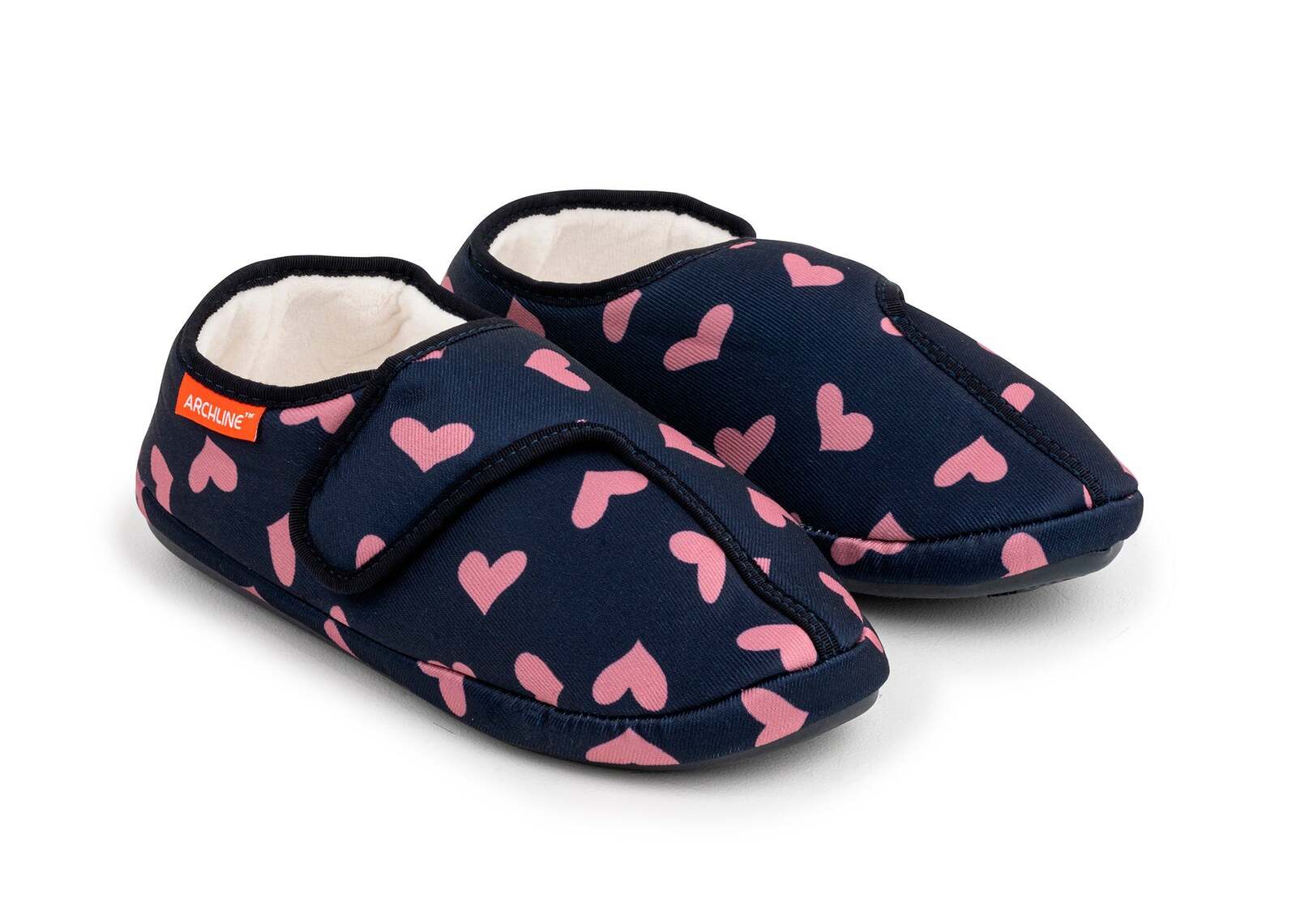 V563-AS311-36-202503051715-00 ARCHLINE Orthotic Plus Slippers Closed Scuffs Pain Relief Moccasins - Navy Hearts - EU 36 - Image 1