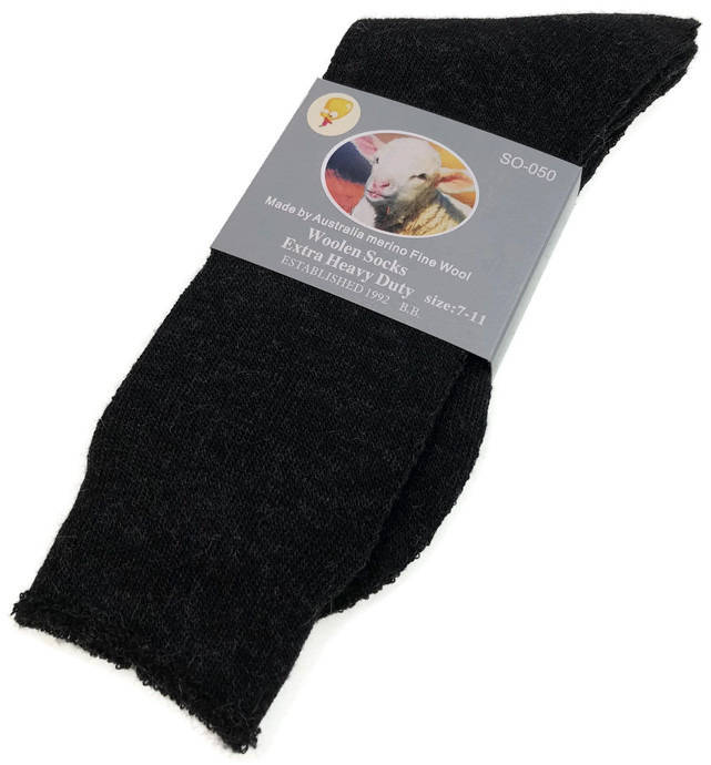 V563-BB-1MWSOX-BLK-7_11-202503051740-00 1 Pair Merino Wool Blend Woolen Work Socks Hiking Heavy Duty Warm Winter Thermal - Black - 7-11 - Image 1