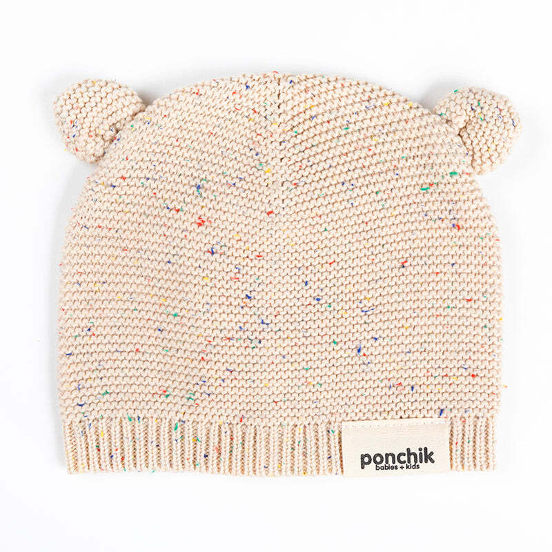 V563-BEARBEANIE-CARMEL-3_12M-202503052015-00 Ponchik Babies + Kids Bear Knitted Beanie Hat - Carmel - 3-12 Months - Image 1