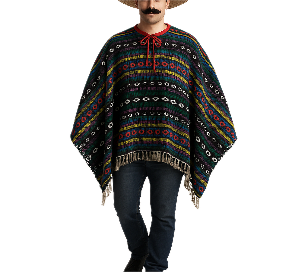 V563-BR-12467-202509011245-00 PREMIUM MEXICAN PONCHO Spanish Costume Wild West Cowboy Party Bandit 12467 - Image 1