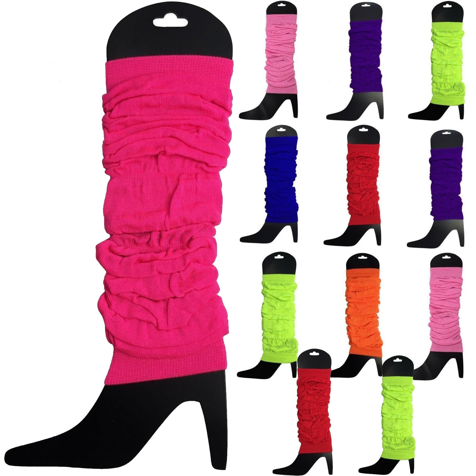 V563-BR-12NNLEGWRMR-ASSTDPCK-202506020811-00 12 LEG WARMERS Knitted Womens Neon Party Knit Ankle Fluro Dance Costume 80s BULK - Assorted Pack - Image 1