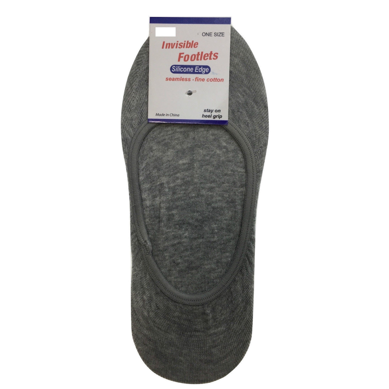 V563-BR-1NSHOWCTNSOX-GRY-2_8-202503051841-00 1x NO SHOW COTTON SOCKS Non Slip Heel Grip Low Cut Invisible Footlet Seamless - Grey - 2-8 - Image 1