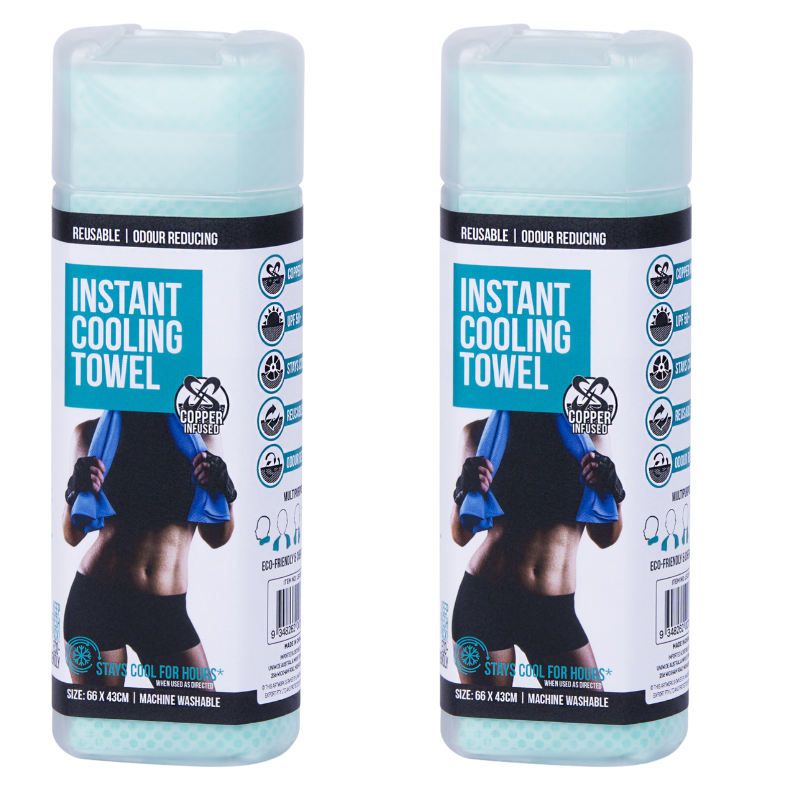 V563-BR-2COOLINGTOW-66-43-202503041205-00 2x INSTANT COOLING TOWEL UPF 50+ Ice Cold Sport Sweat Absorbing Leisure 66x43 - Image 1