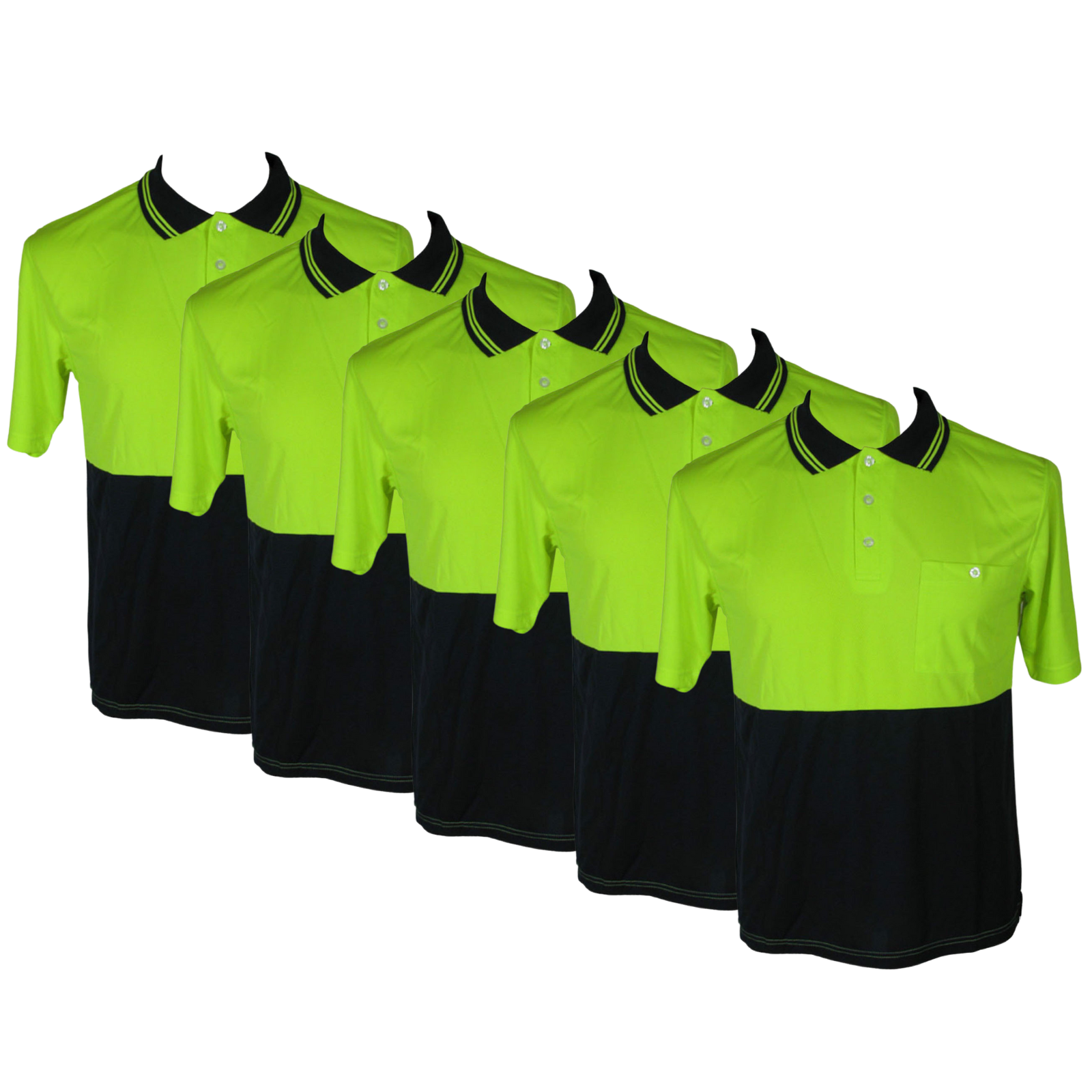 V563-BR-5WRKPOLO-YLWNAVY-3XL-202503051915-00 5x HI VIS Polo Shirt Top Tee Safety Workwear Short Sleeve Breathable Mesh BULK - Yellow/Navy - 3XL (24) - Image 1