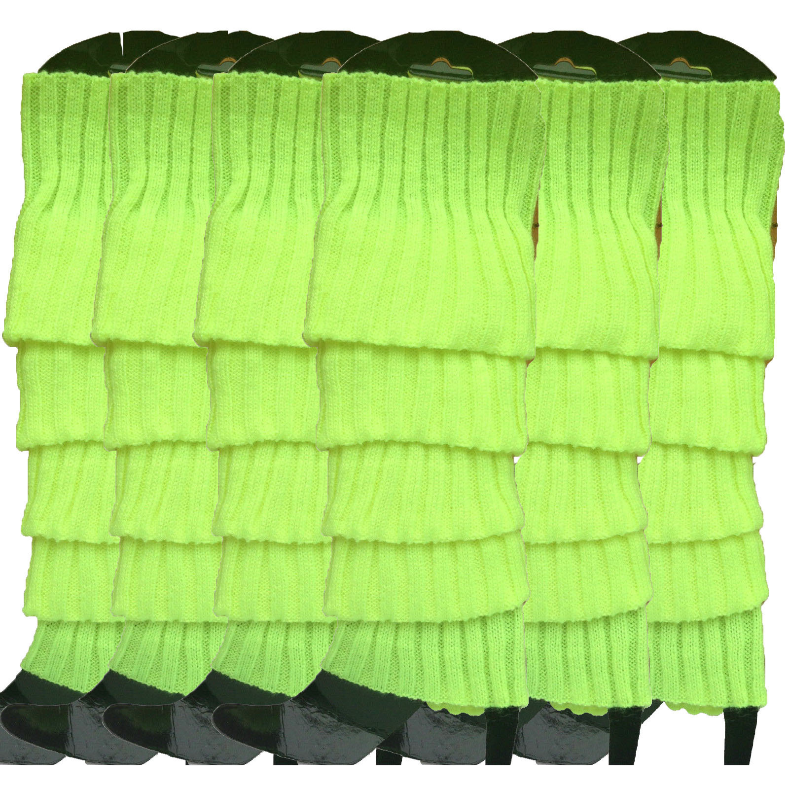 V563-BR-6LEGWARMRS-FLUYLW-202506190511-00 6x Womens Leg Warmers Disco Winter Knit Dance Party Crochet Legging Socks Costume - Fluro Yellow - Image 1