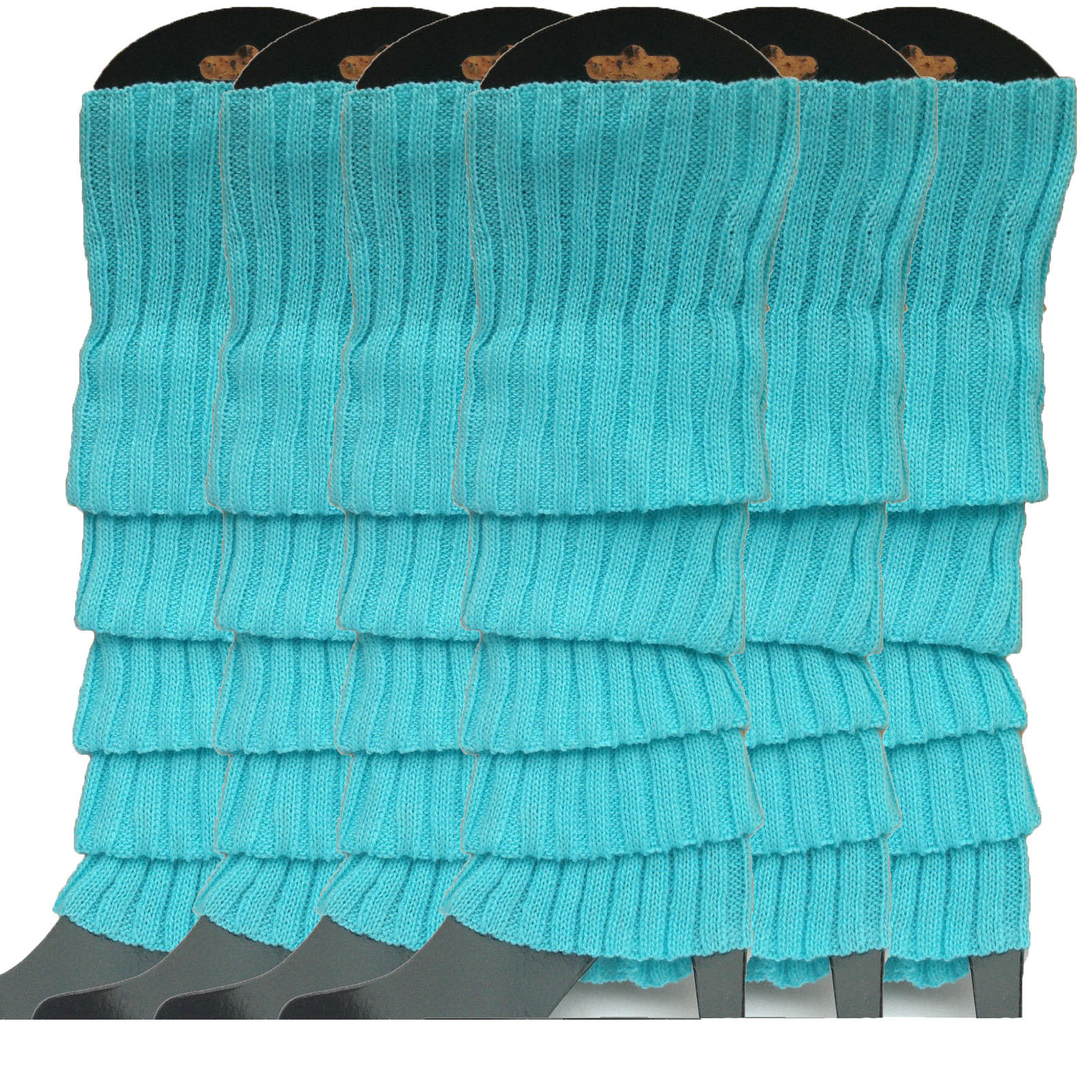V563-BR-6LEGWARMRS-SKYBLU-202506190502-00 6x Womens Leg Warmers Disco Winter Knit Dance Party Crochet Legging Socks Costume - Sky Blue - Image 1