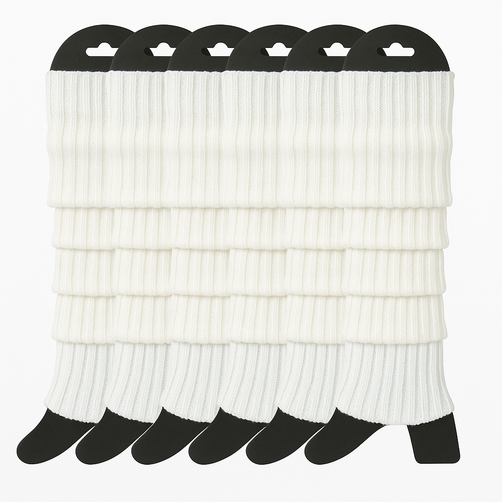 V563-BR-6LEGWARMRS-WHT-202506190502-00 6x Womens Leg Warmers Disco Winter Knit Dance Party Crochet Legging Socks Costume - White - Image 1