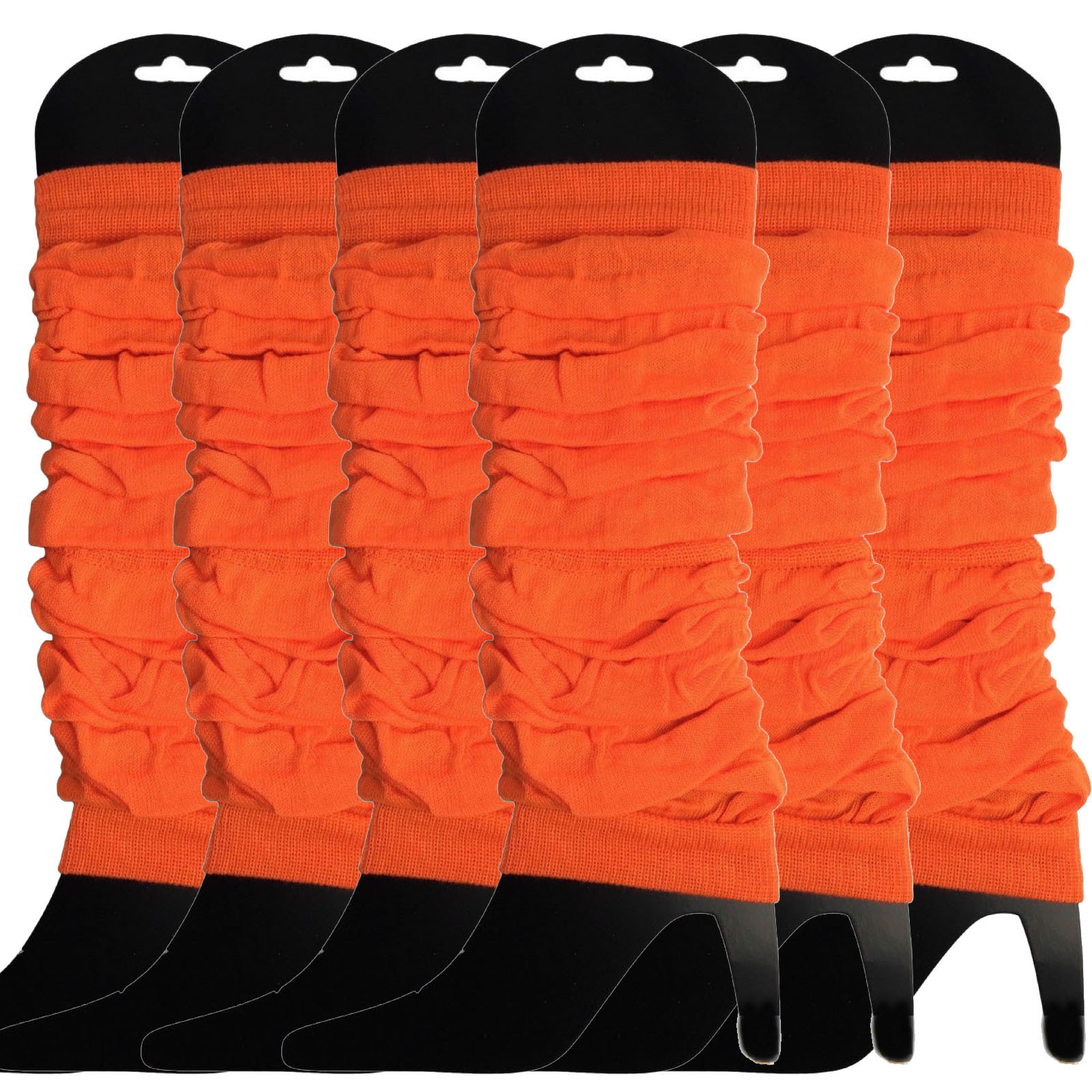 V563-BR-6NNLEGWRMR-FLUORNG-202506190454-00 6x LEG WARMERS Knitted Womens Neon Party Knit Ankle Fluro Dance Costume 80s BULK - Fluro Orange - Image 1