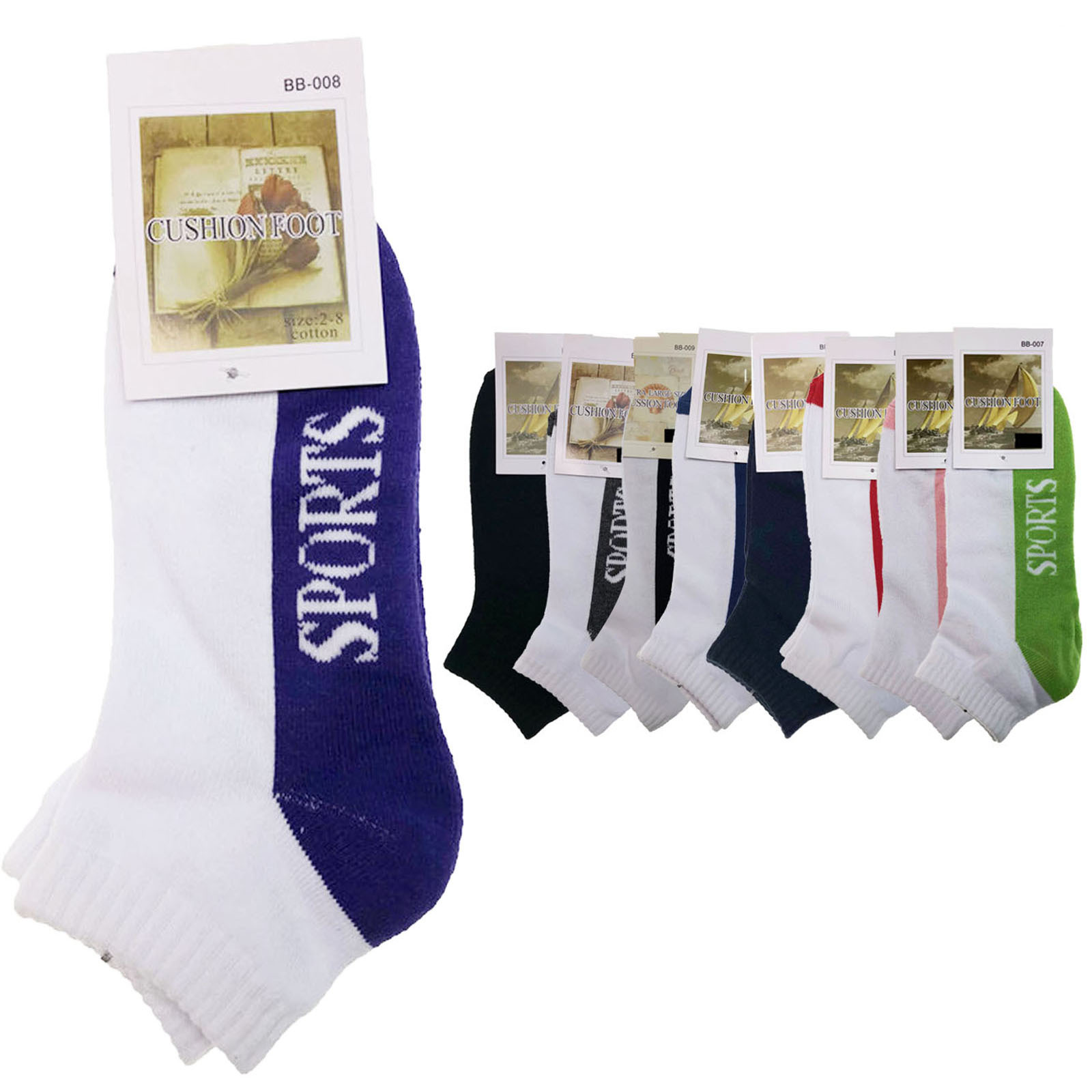 V563-BR-9SOX-ASSTD-2-8-202503051921-00 9x COTTON ANKLE SOCKS Sport Cushion Foot Low Cut Running - Assorted Colours Bulk - 2-8 - Image 1
