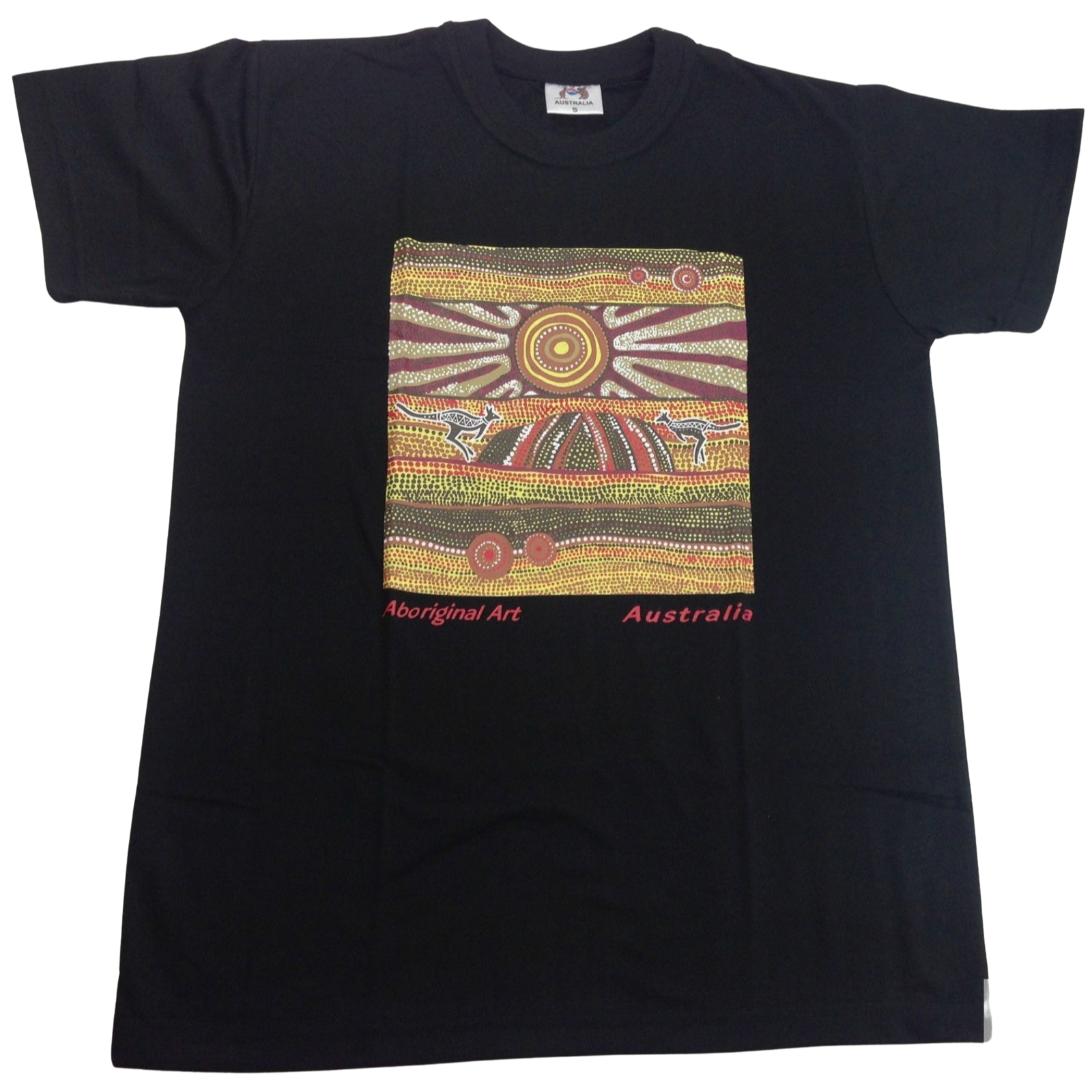 V563-BR-AUSTSHIRT-BLK-XXL-202503051505-00 Mens Australia T Shirt Aboriginal Art 100% Cotton Souvenir Indigenous Tee - Black - XXL - Image 1