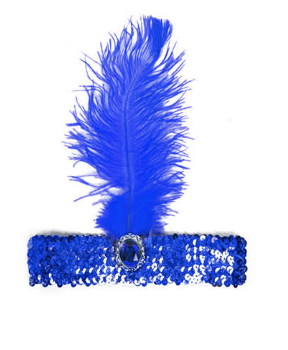 V563-BR-FLAPHEADB-BLU-184697-00 1920s FLAPPER HEADBAND Headpiece Feather Sequin Charleston Costume Gatsby Dance - Blue - Image 1