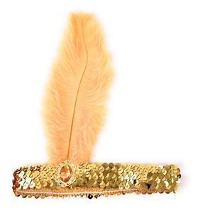 V563-BR-FLAPHEADB-GLDORNG-184701-00 1920s FLAPPER HEADBAND Headpiece Feather Sequin Charleston Costume Gatsby Dance - Gold/Orange - Image 1