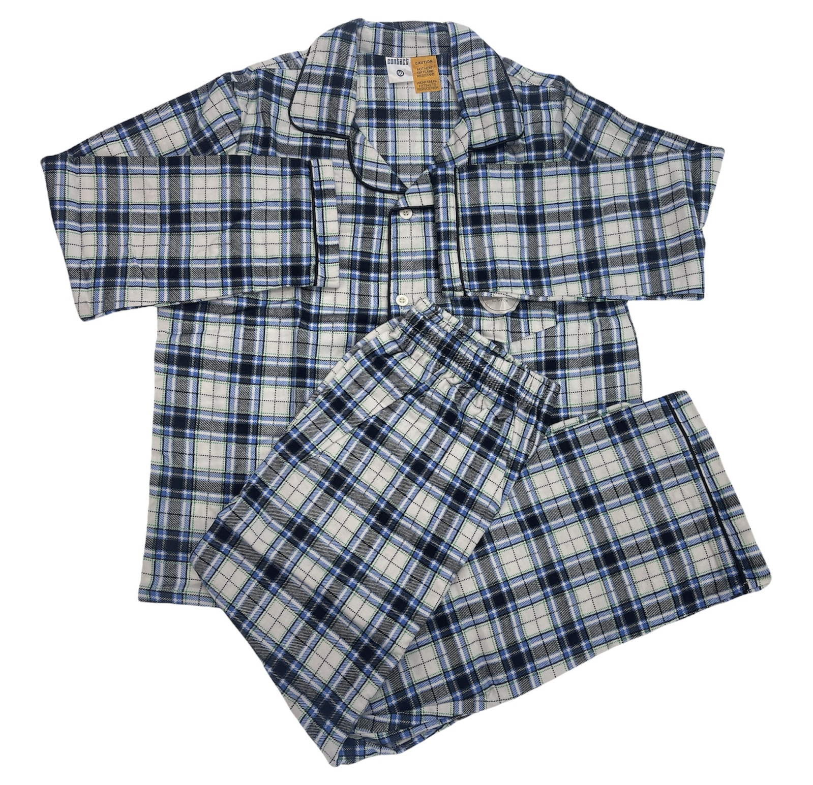 V563-BR-KFLANPJ-BLKBLUWHT-8-202503051720-00 KIDS FLANNELETTE PYJAMAS PJs Boys Girls Flannel Pajamas Pyjama Winter Set PJ - Black/Blue/White Check - 8 - Image 1