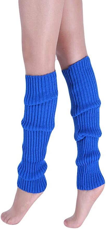 V563-BR-LEGW-BLU-202503052158-00 Pair of Womens Leg Warmers Disco Winter Knit Dance Party Crochet Legging Socks Costume - Blue - Image 1