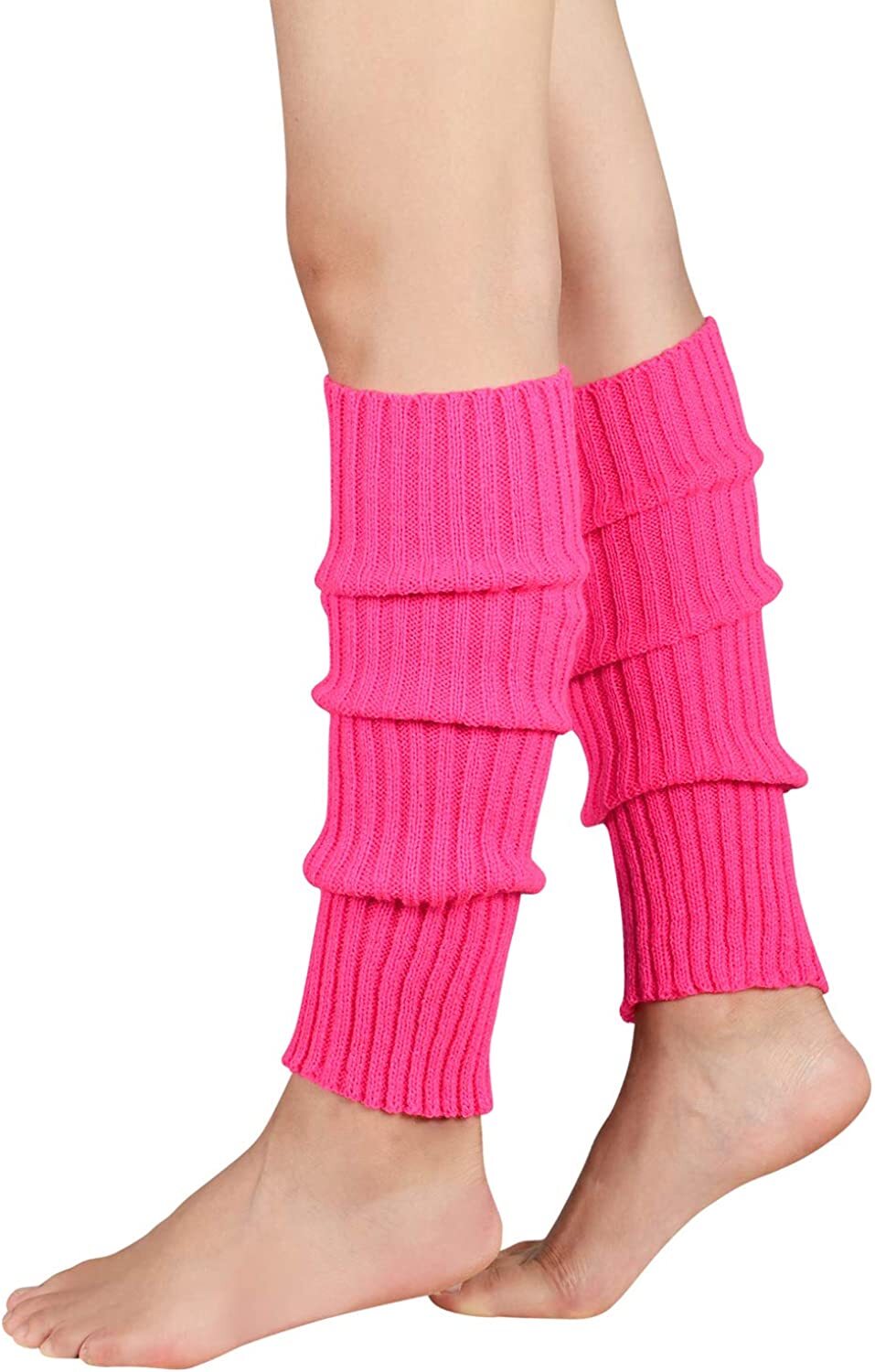 V563-BR-LEGW-HTPNK-202503052225-00 Pair of Womens Leg Warmers Disco Winter Knit Dance Party Crochet Legging Socks Costume - Hot Pink - Image 1