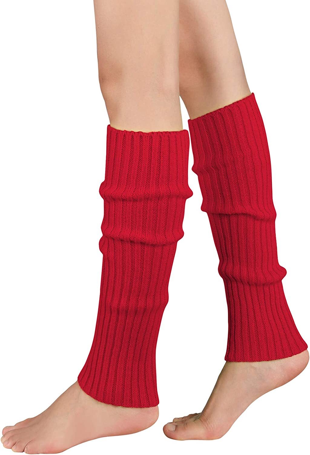 V563-BR-LEGW-RED-202503052245-00 Pair of Womens Leg Warmers Disco Winter Knit Dance Party Crochet Legging Socks Costume - Red - Image 1