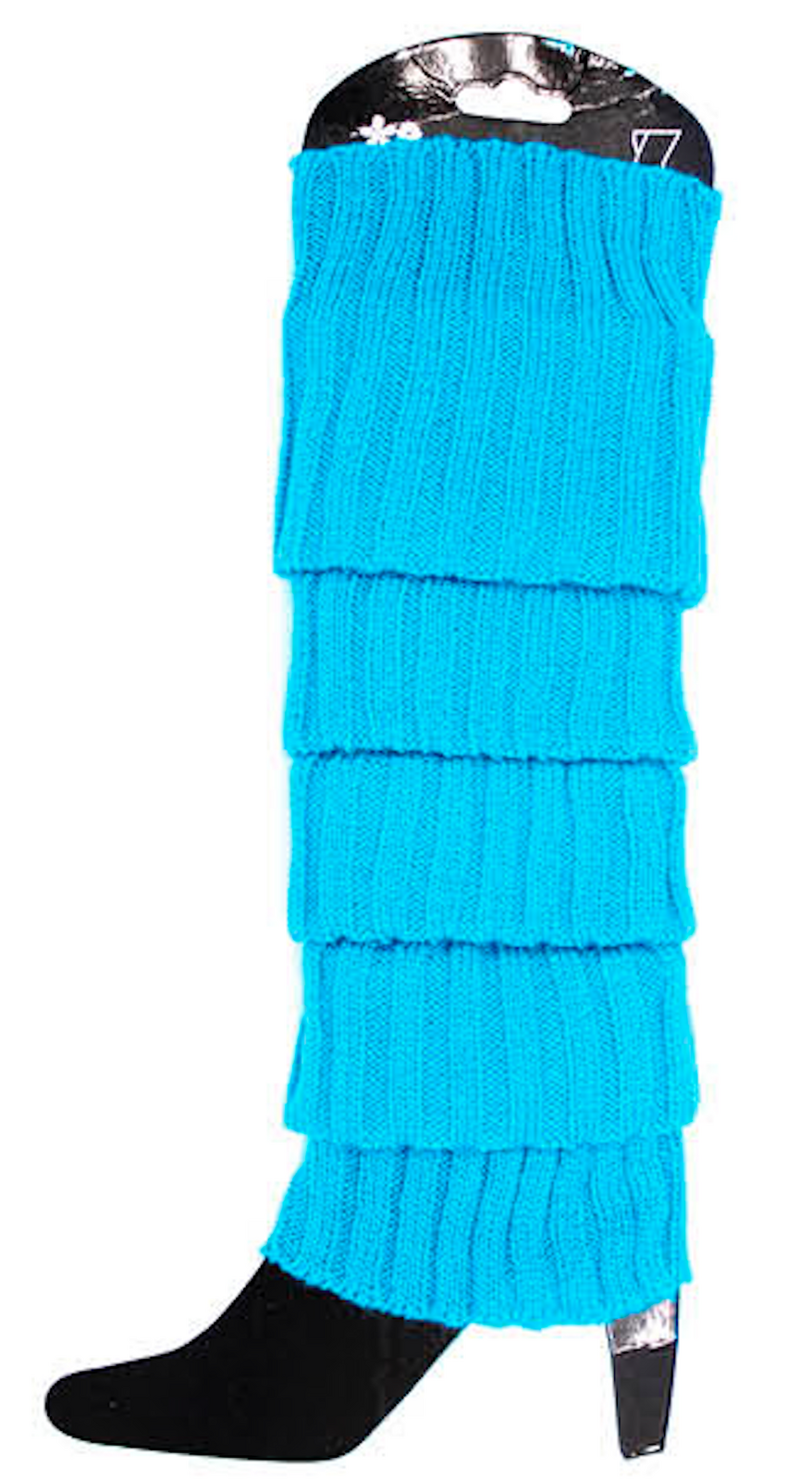 V563-BR-LEGW-TPAZBLU-202503051430-00 Pair of Womens Leg Warmers Disco Winter Knit Dance Party Crochet Legging Socks Costume - Topaz Blue - Image 1
