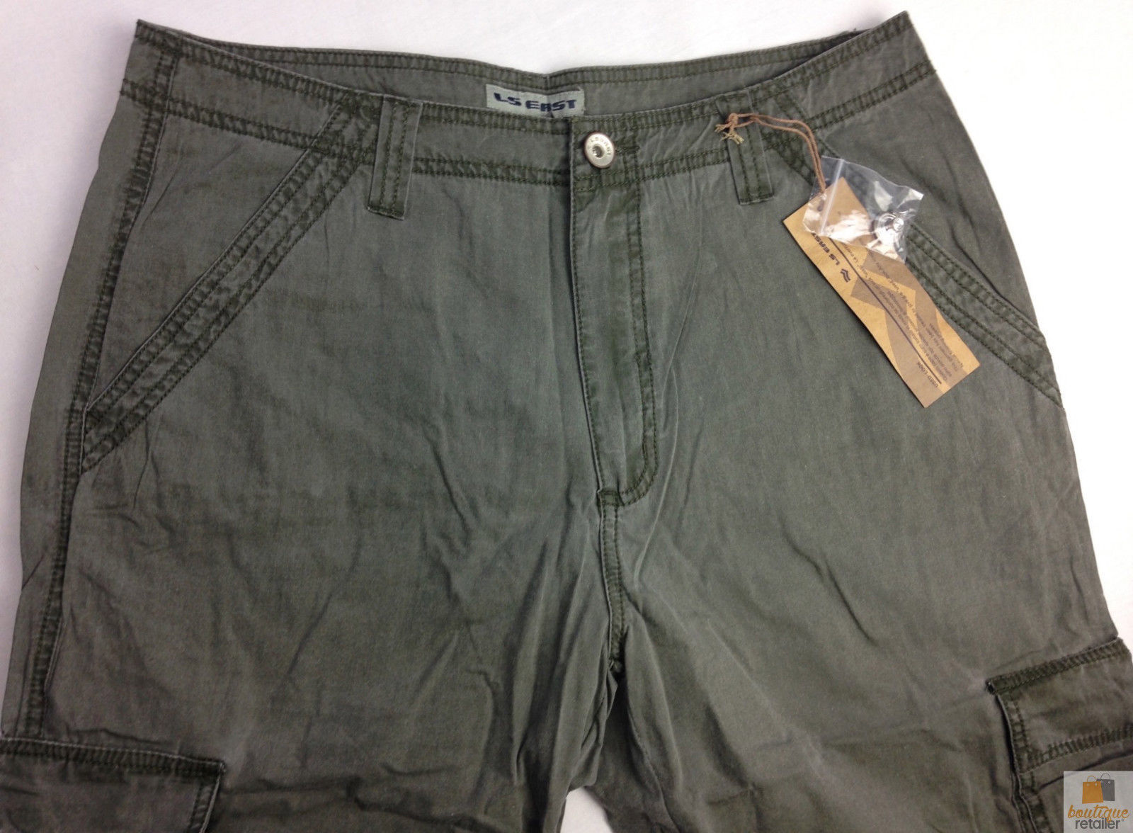 V563-BR-MNCRGOPNTS-OLV-S-202503051730-00 Mens 3/4 CARGO SHORTS Long Pants 100% COTTON Army Military Combat Summer - Olive (Washed Look) - Small (30"") - Image 1