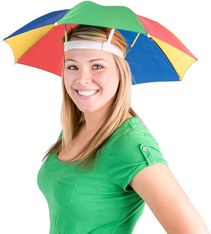 V563-BR-RBUMBRLAHAT-1-184834-00 RAINBOW UMBRELLA HAT Rain Novelty Cap Costume Outdoor Camping Beach Fishing - Image 1