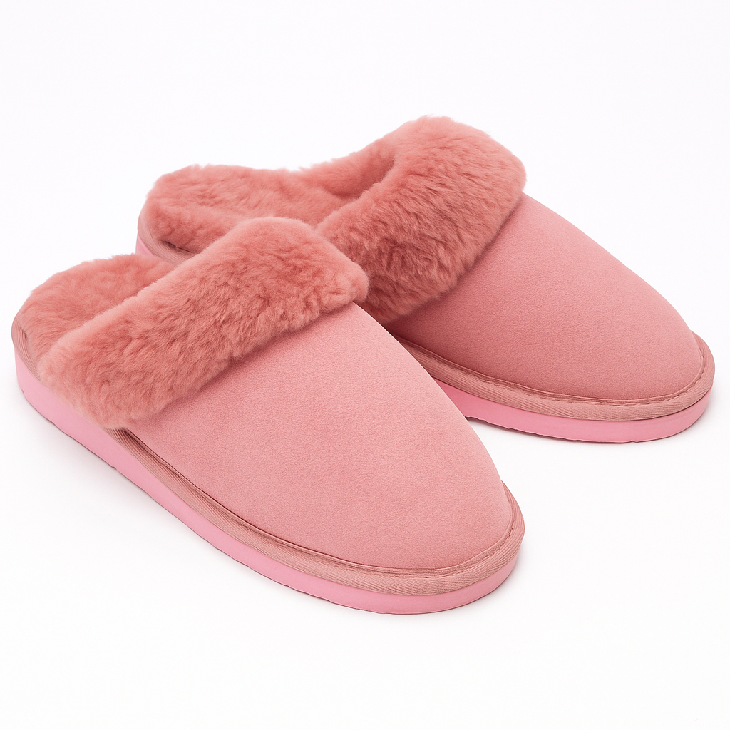 V563-BR-SHEEPSCUFFS-PNKFR-5-202506231236-00 Sheepskin Wool Womens Slippers Scuffs Slip On Winter Ugg Slippers in Pink - 5 - Image 1