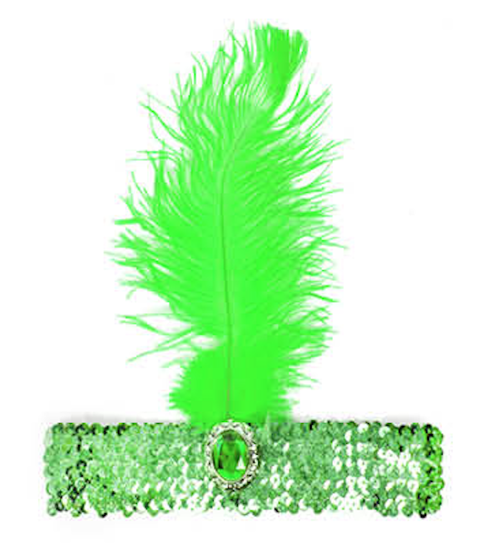 V563-BR-WIDEFLAPPER-GRN-184969-00 WIDE FLAPPER HEADBAND Feather Sequin Costume Gatsby Charleston Headpiece 1920s - Green - Image 1