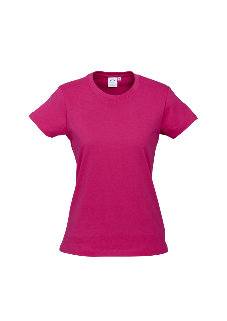 V563-BR-WSPSHRT-6-MPINK-202503051736-00 Womens Plain Ladies T SHIRT 100% COTTON Basic Tee Casual Top Size 6-24 T-Shirt - Magenta Pink - 6 - Image 1