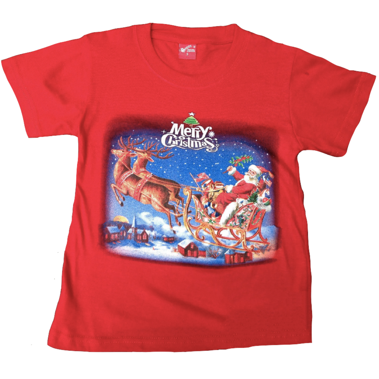 V563-BR-XMAS-SHRT-RED-S-202503051745-00 100% Cotton Kids Christmas T Shirt Xmas Top Santa Red White Party Costume - Red - Small (4-6 Years Old) - Image 1