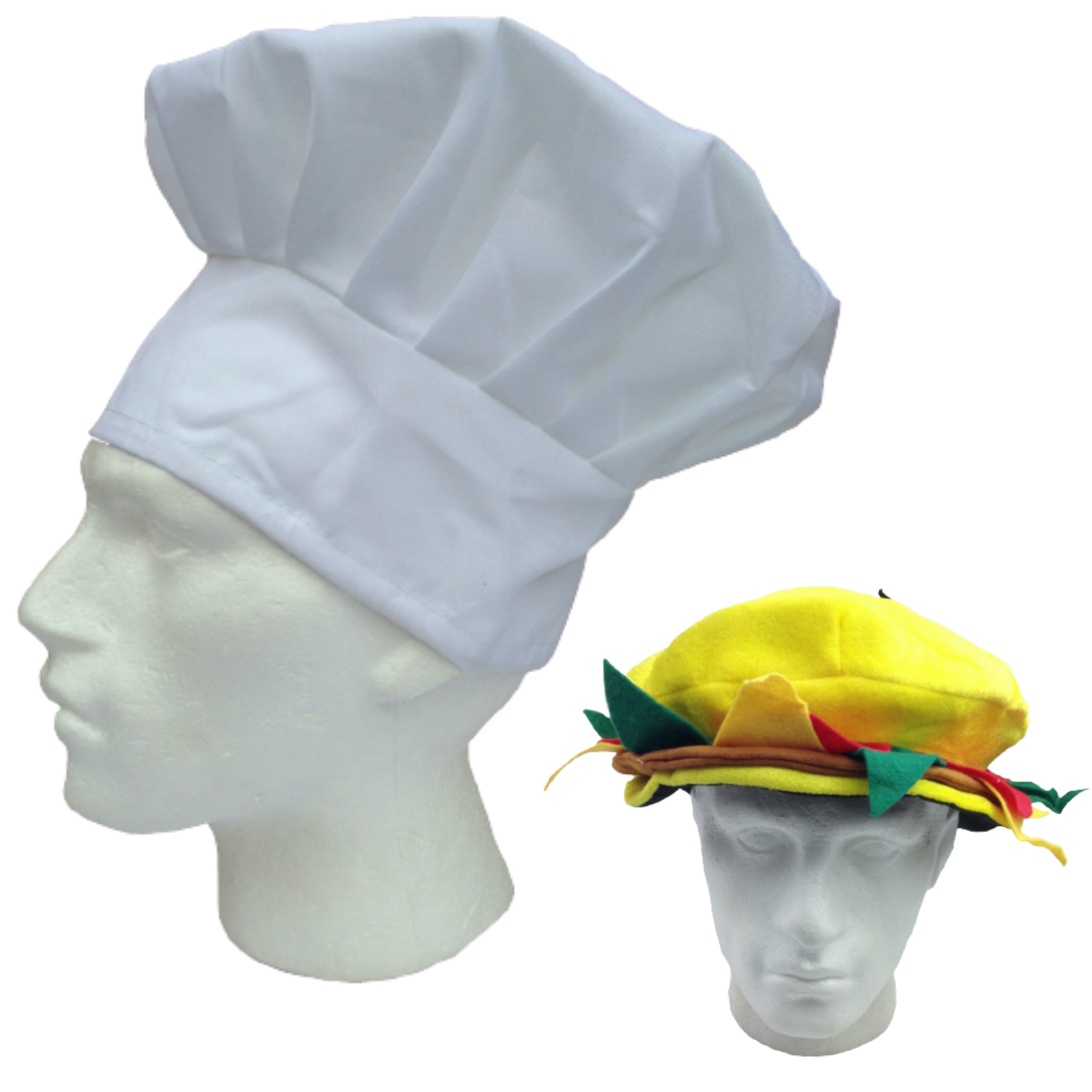 V563-CHEFBURGERHATSET-184568-00 2pcs Set Chefs Hat Baker Cap + Burger Hat Funny Halloween Costume Party Accessory - Image 1