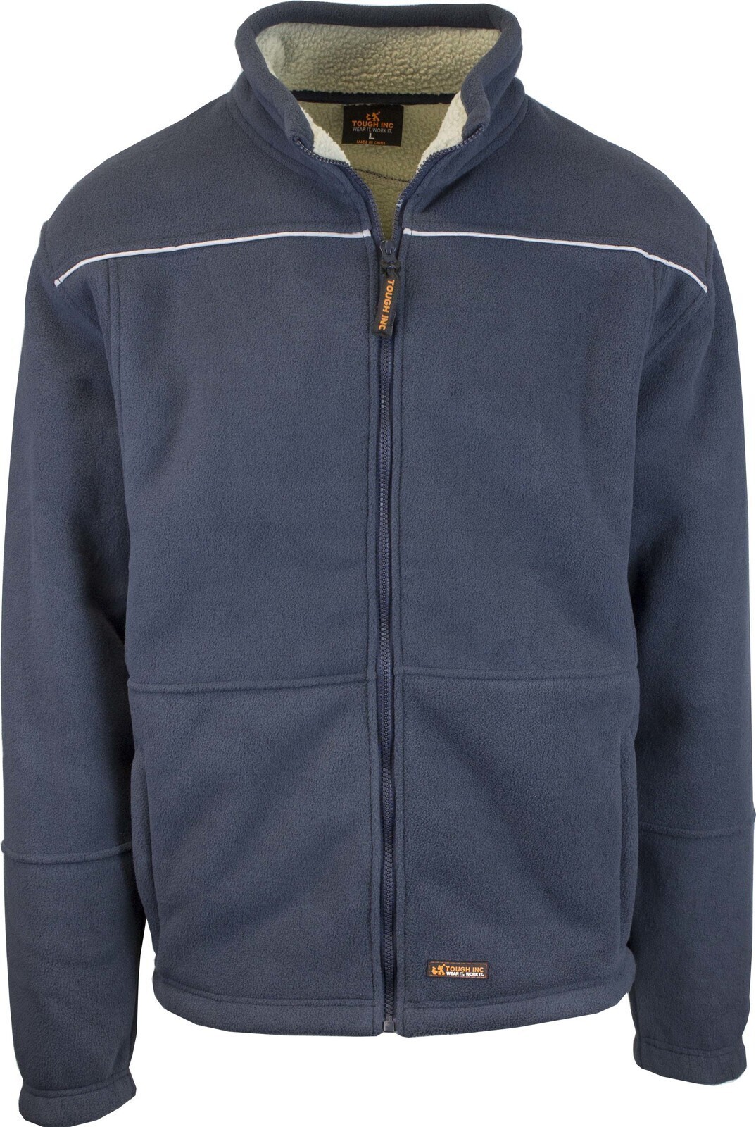 V563-CJ35-NVY-L-202503051945-00 Mens Full Zip Sherpa Polar Fleece Jumper Lined Warm Winter Jacket Pullover - L - Image 1