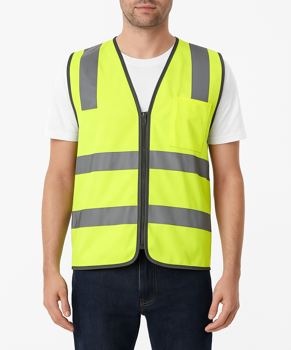 V563-CL-033-YLW-M-202506231240-00 Hi Vis Safety Vest Reflective Tape Zip Up Workwear Pocket High Visibility in Yellow - M - Image 1