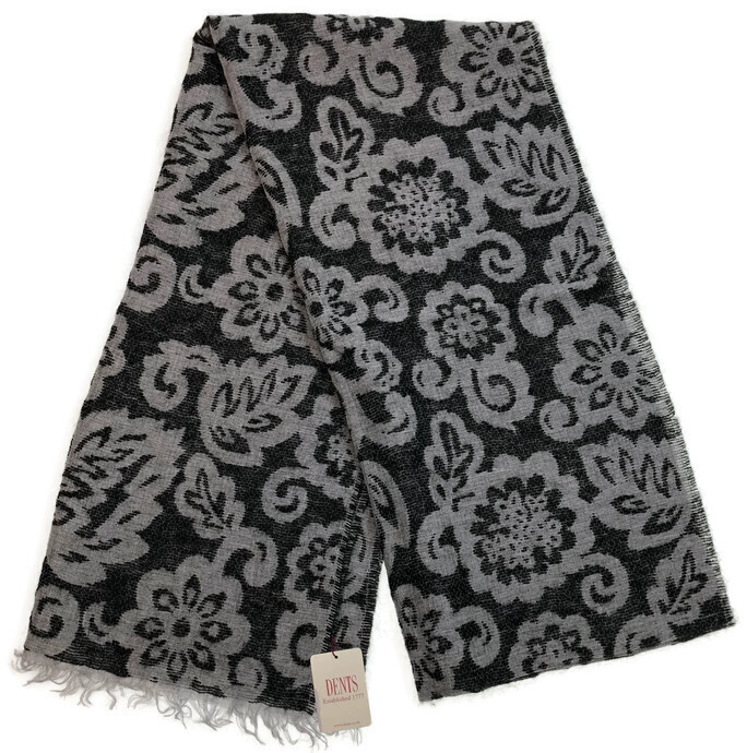 V563-DNTS4-4035-BLK-202503051745-00 DENTS Large Pashmina Style Scarf w Floral Design Wool Blend Warm Winter - Black - Image 1