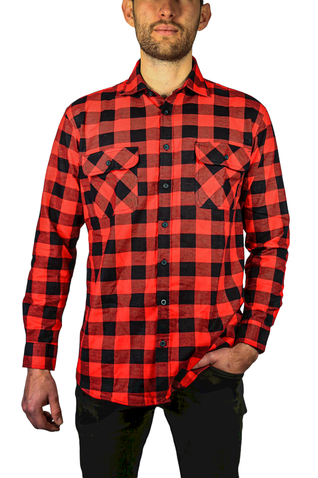 V563-FS-FP22-190-4XL-202503052230-00 Mens 100% Cotton Flannelette Shirt Long Sleeve Check Authentic Flannel - Red/Black - 4XL - Image 1