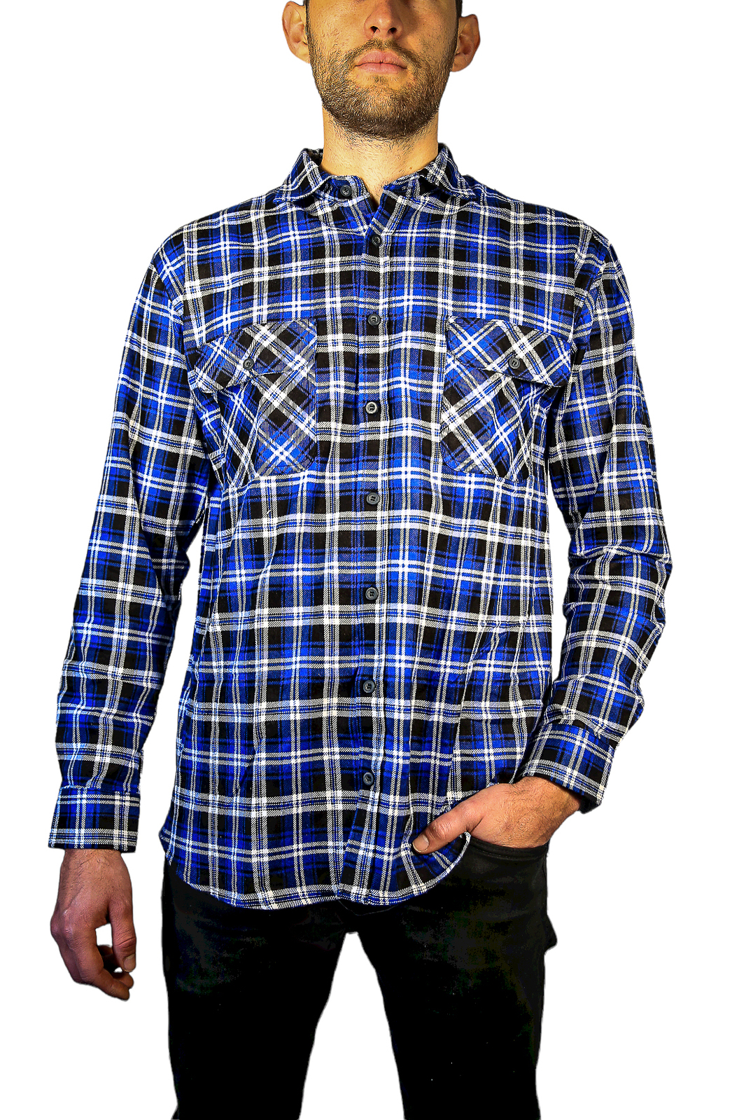 V563-FS-FP22-45-8XL-202503051615-00 Mens 100% Cotton Flannelette Shirt Long Sleeve Check Authentic Flannel - Denim - 8XL - Image 1
