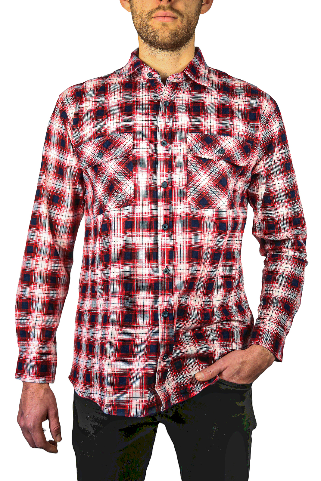 V563-FS-FP22-49-9XL-202503051611-00 Mens 100% Cotton Flannelette Shirt Long Sleeve Check Authentic Flannel - Red/Navy - 9XL - Image 1