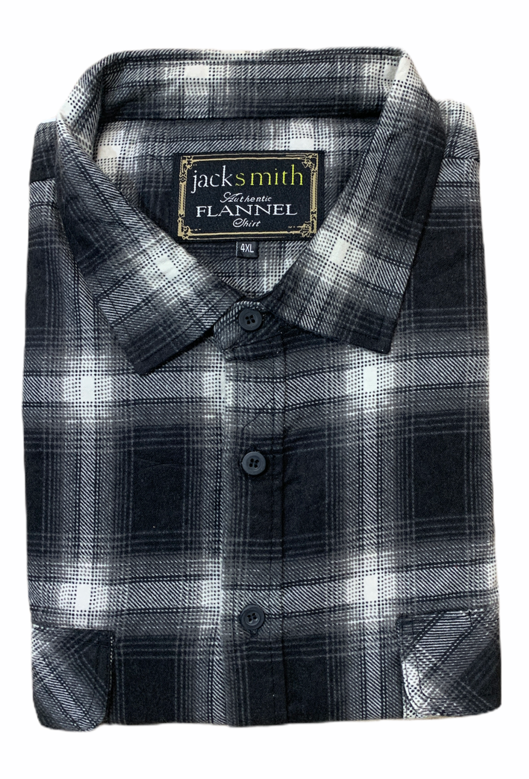 V563-FS-HP20-99-7XL-202503051853-00 Mens Flannelette Long Sleeve Shirt 100% Cotton Authentic Flannel - Half Placket - Black - 7XL - Image 1