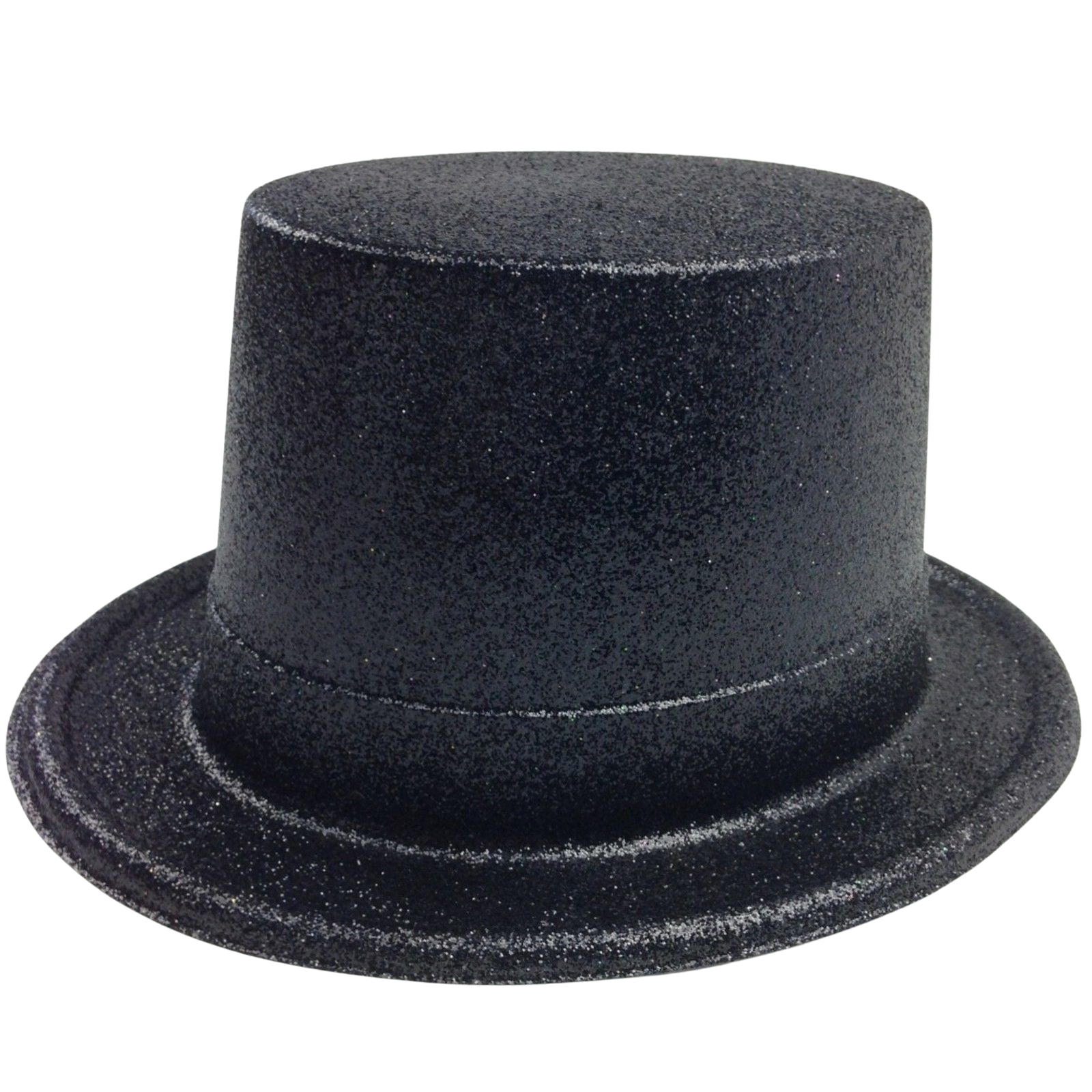 V563-GLTRTOPHAT-BLK-184320-00 GLITTER TOP HAT Fancy Party Plastic Costume Tall Cap Fun Dress Up Sparkle - Black - Image 1