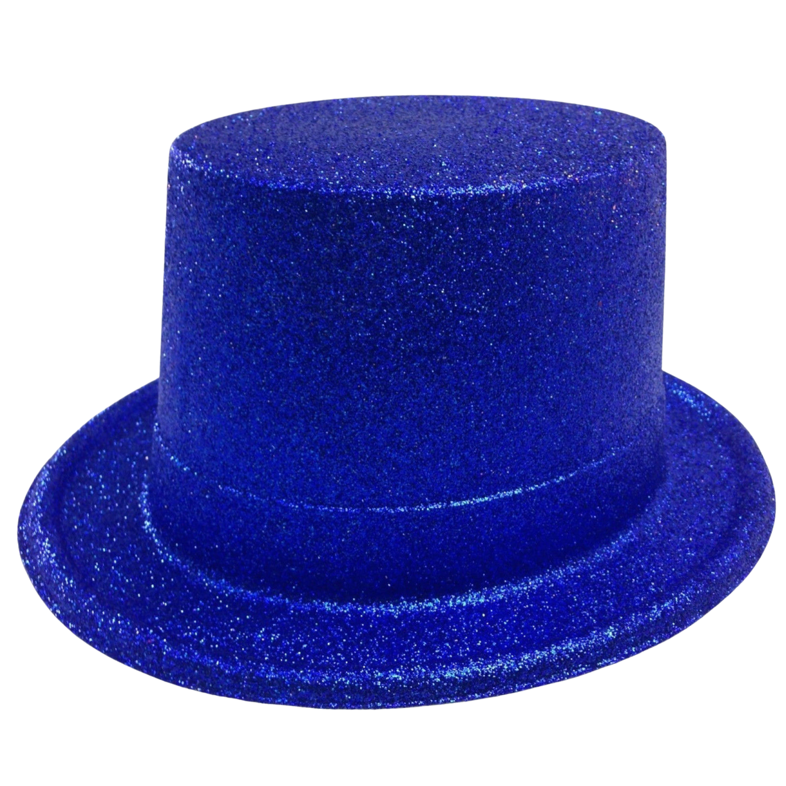 V563-GLTRTOPHAT-BLU-184323-00 GLITTER TOP HAT Fancy Party Plastic Costume Tall Cap Fun Dress Up Sparkle - Blue - Image 1