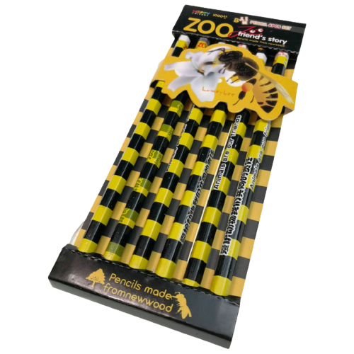 V563-HONEYBEE-PNCL-2SETS-202503051516-00 12pcs ZOO Animal Pencil Set Jungle Kids Party Favours - Honeybee - Image 1