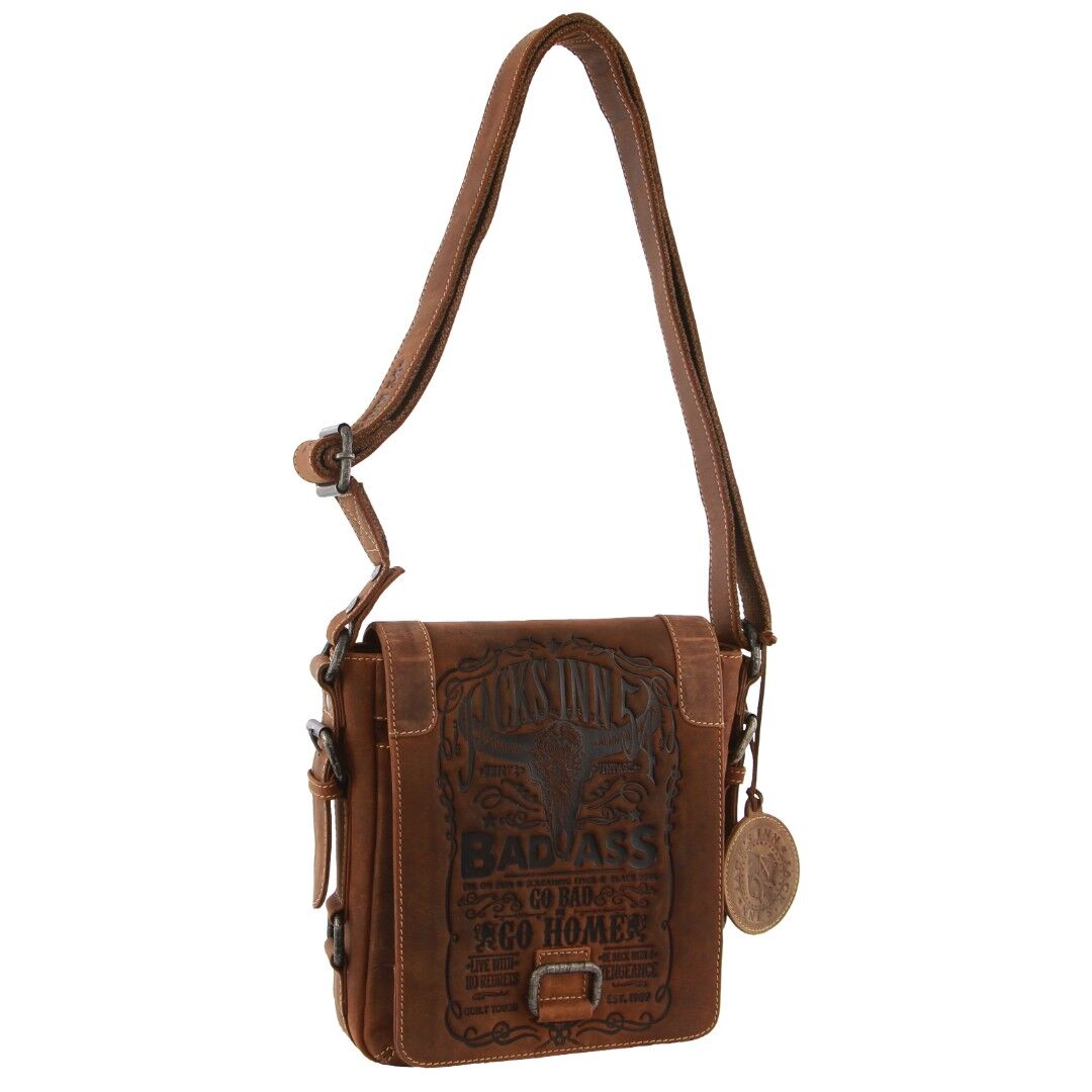 V563-JACK-15-COGN-202503051441-00 Jack's Inn Premium Blackthorne Crazy Horse Leather Crossbody Bag Vintage in Cognac - Image 1