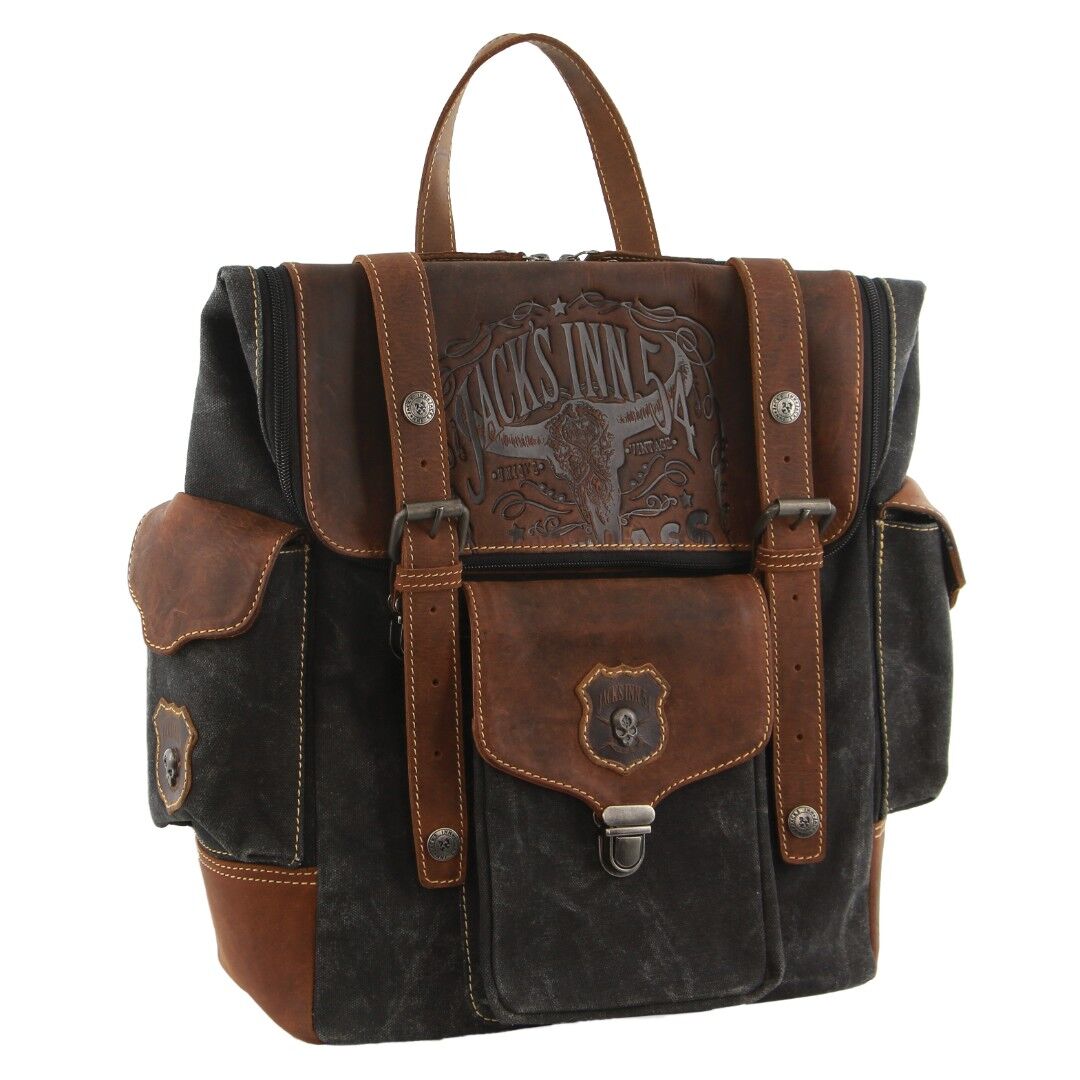V563-JACK-6-COGN-202503051440-00 Jack's Inn Panama Canvas and Leather Backpack Bag Vintage Western in Cognac - Image 1