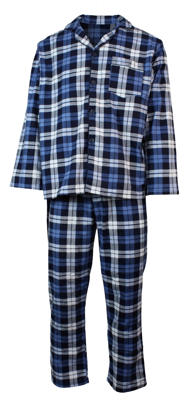 V563-JSPJ38-45-5XL-202503051431-00 Mens Plus Size Flannelette Pyjamas 100% Cotton PJs Set Top Pants in Blue Check - 5XL - Image 1