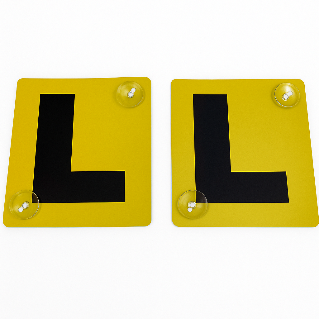 V563-LPLATES-YELBLK-202507251120-00 2x LEARNER L PLATES Suction Car Window Signs in Yellow/Black - Image 1