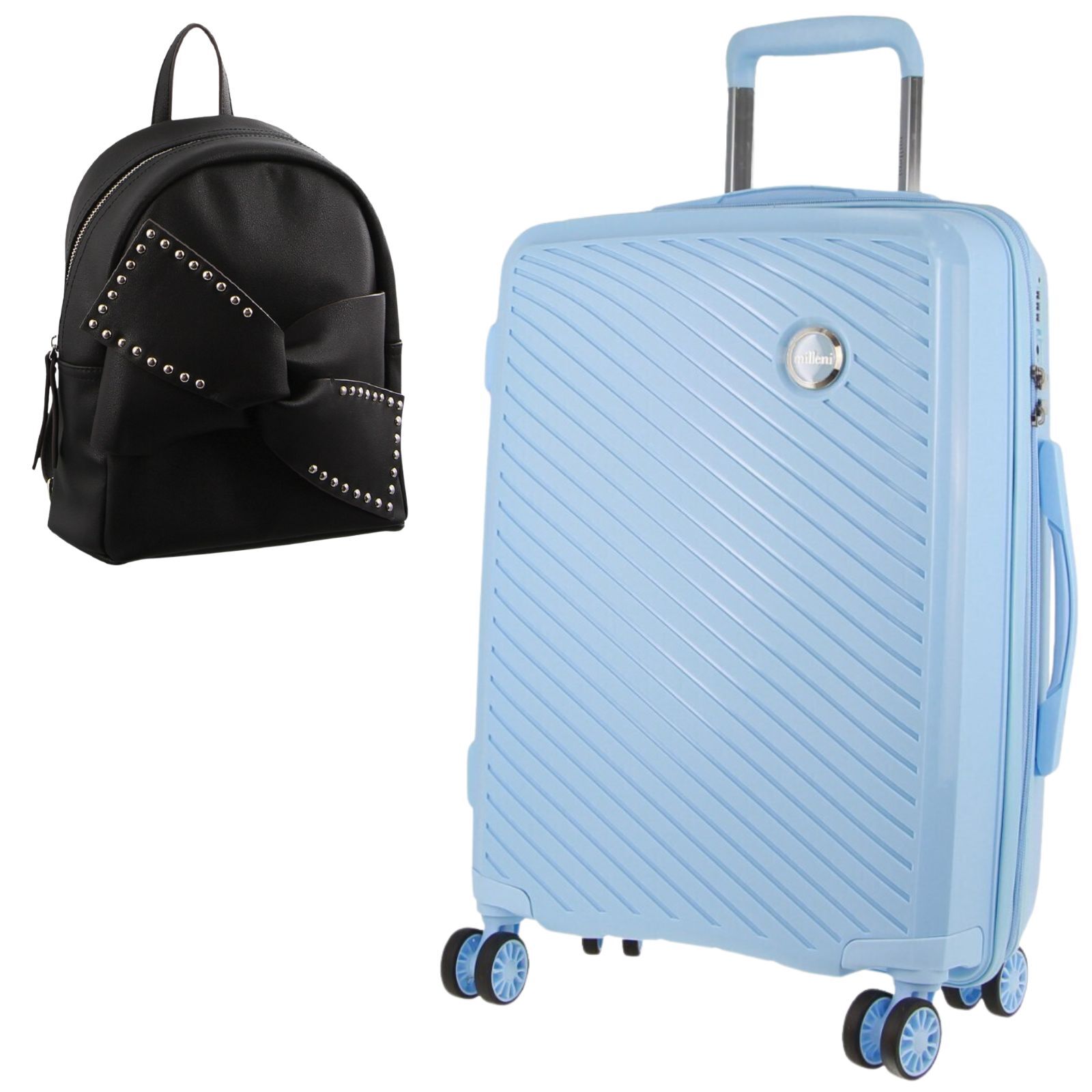 V563-MONACOLARGEBLUE_FREEBAG-202505231030-00 Pierre Cardin Inspired Milleni Luggage Bag Large in Blue + FREE Milleni Waist Bag - Image 1