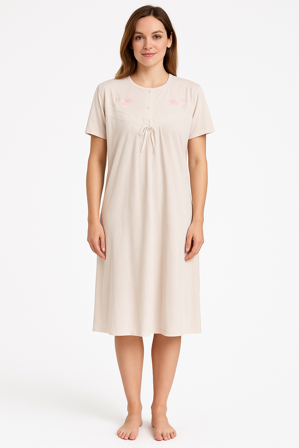 V563-NI-013_PINK_14-202507251225-00 Womens Ladies Cotton Blend Nightie Night Gown Pajamas Pyjamas Sleepwear PJ - Pink - 14 - Image 1