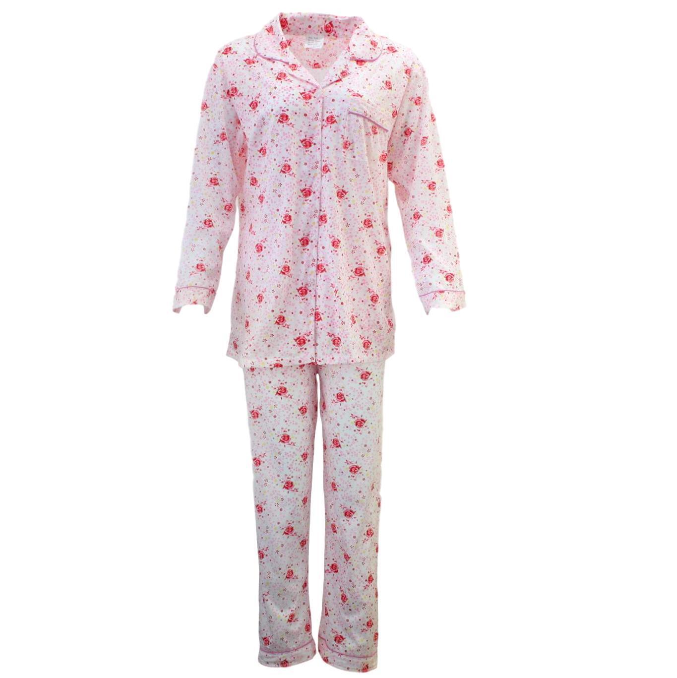 V563-NI-031-PINK-12-202505071420-00 Womens PYJAMAS PJs Set Pajamas Ladies Cotton PJ Womens Long Sleeve Sleepwear - Pink - 12 - Image 1