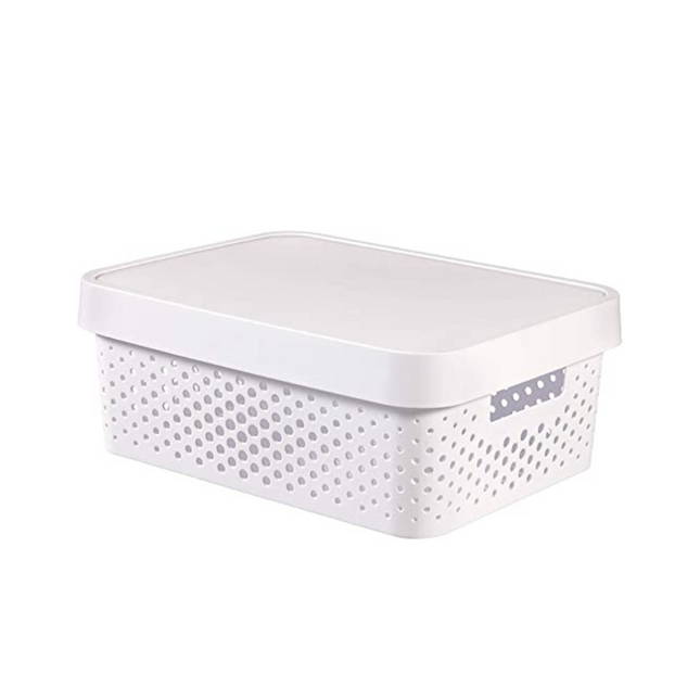 V563-PB1150-1BOX-202506241246-00 16x 11L Premium Plastic Storage Basket Container Box w/ Lid Dot Pattern (36*27*14cm) - Image 1